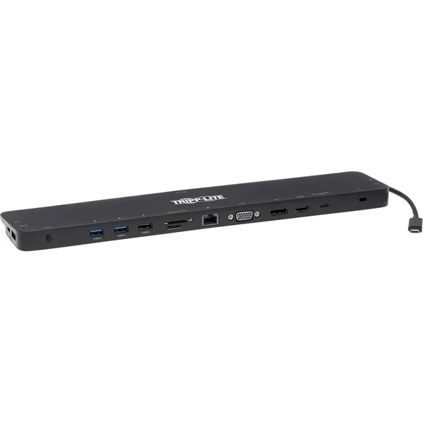 Tripp Lite Triple-Monitor USB C Dock USB C Docking Station with 4K HDMI & DisplayPort, VGA with USB-A/C, GbE, 100W PD, Black