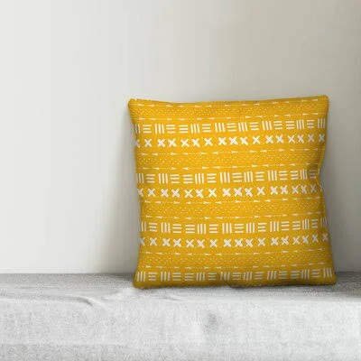 McCutchen Mudcloth Print Outdoor Square Wrought Studio Color: White/Yellow - Size: 18x22 x 18