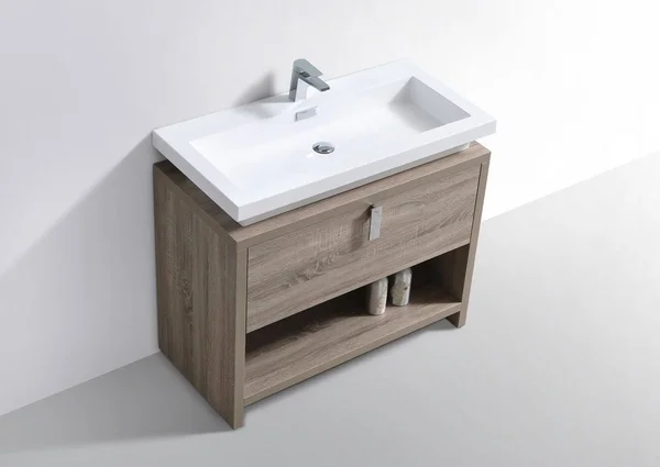 KubeBath - Levi 40x22 Havana Oak Modern Bathroom Vanity w/ Cubby Hole