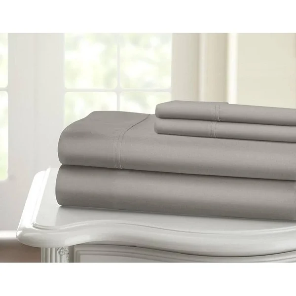 Gracewood Hollow Chavda 1200 TC Deep-Pocket Luxury Solid Cotton Bed Sheet Set - Queen - Silver