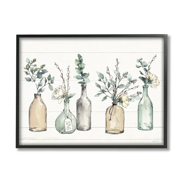 Stupell Industries Bottles and Plants Farm Wood Textured Design Framed Wall Art - Multi-Color - 24 x 30 - Grey - 24 x 1.5 x 30