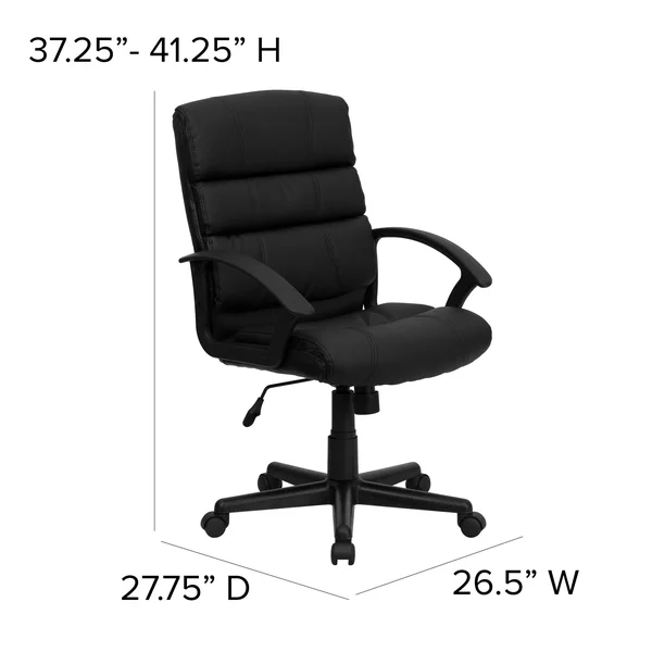 Lancaster Home Black Leather Mid-Back Swivel Office Chair