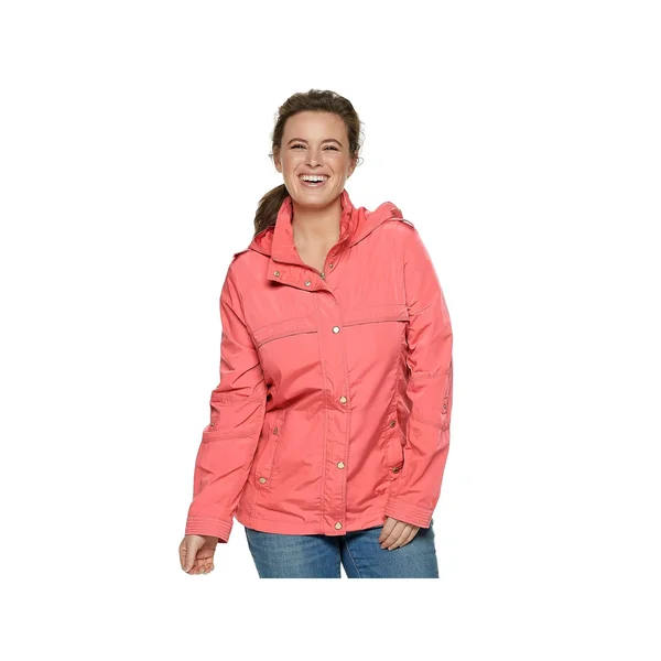 Weatherproof Women's Plus Hooded Shaped Anorak Jacket - Flamingo - Size 1x