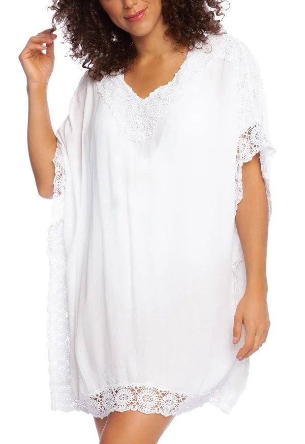 La Blanca Island Fare Short Sleeve Tunic Cover-Up (White) Women's Swimwear