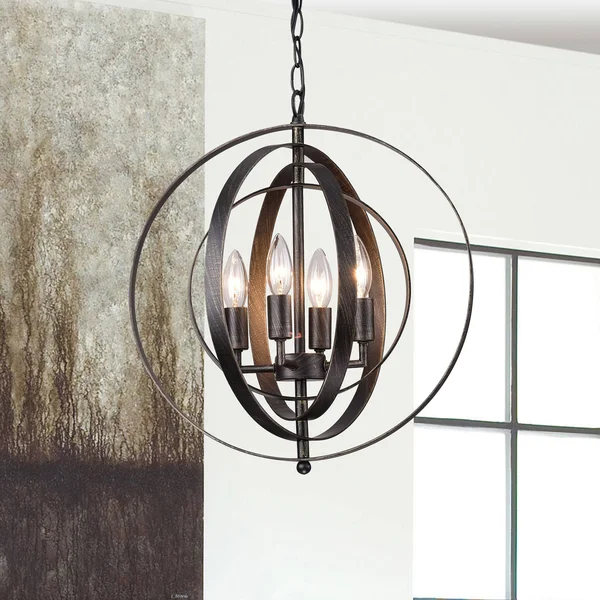 Carbon Loft Bidwell Antique Black Iron 4-Light Orb Chandelier