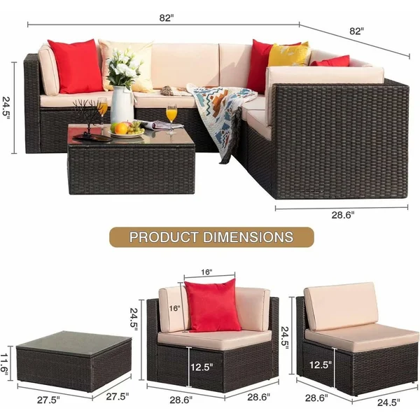 Homall 6 Pieces Patio Furniture Sets Outdoor Sectional Sofa All Weather PE Rattan Patio Conversation Set Manual Wicker Couch - B