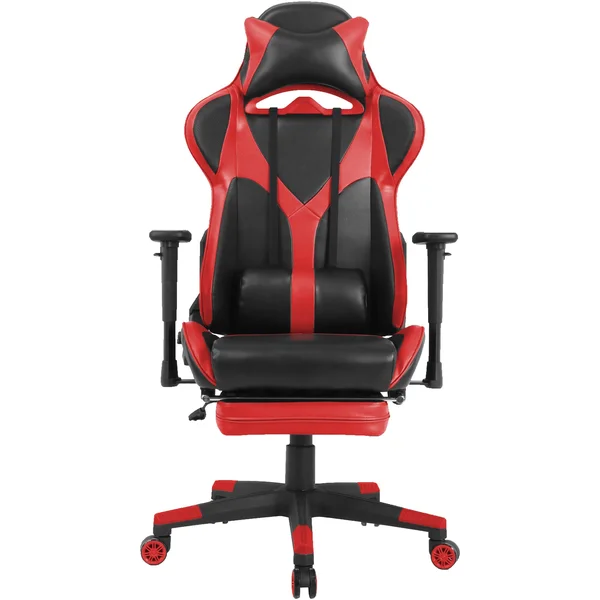 Lorell Foldable Footrest High-Back Gaming Chair, Red/Black