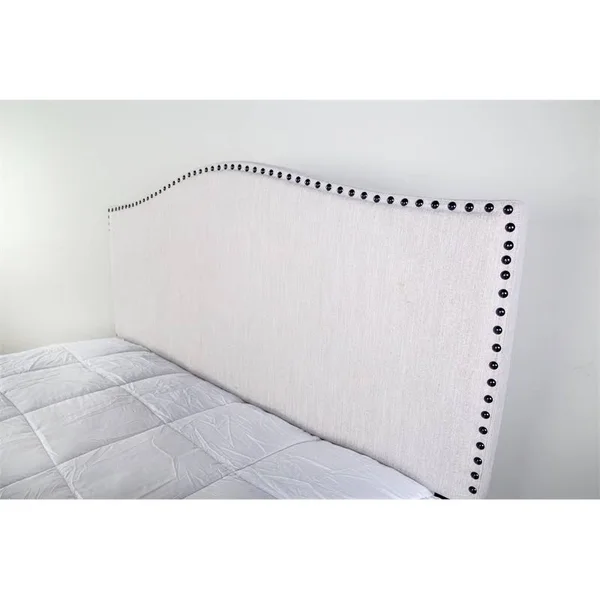 Bernards Darcy King Padded Upholstered Headboard in Beige Fabric with Nailheads - 1505DS-110