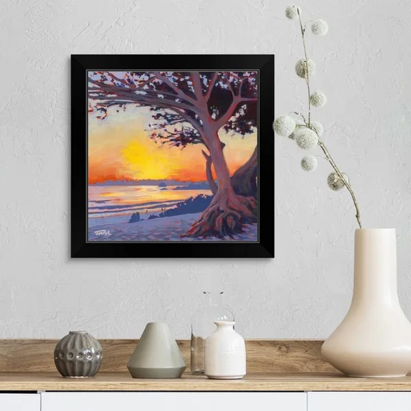 Carmel Beach, Black Framed Wall Art, 16x16, Great Big Canvas