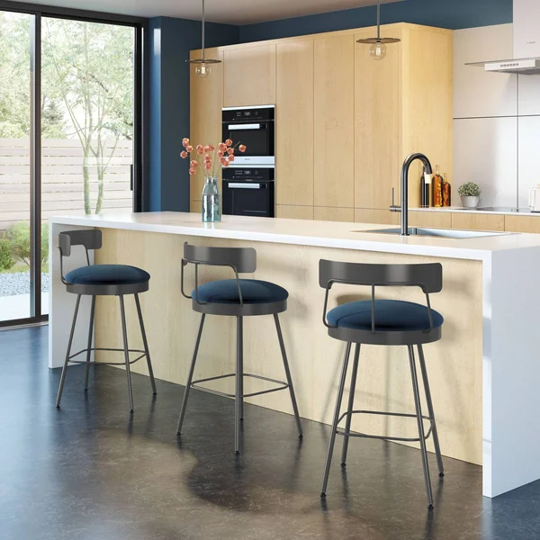Amisco Monza 30 in. Swivel Bar Stool Dark Blue Velvet