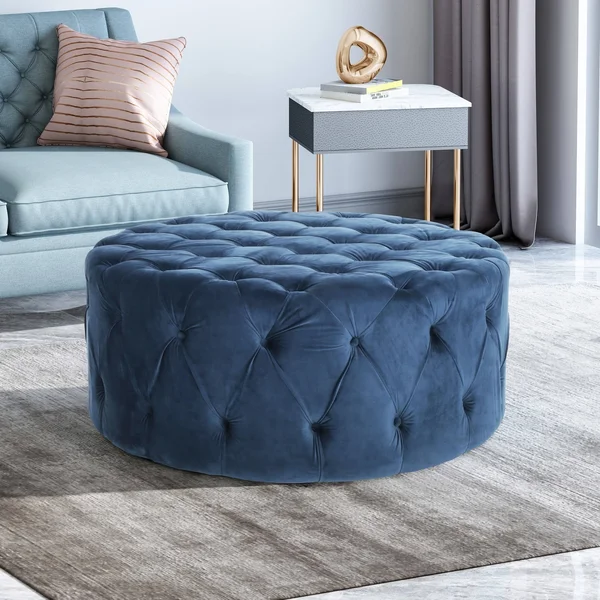 Christopher Knight Home Sabina Round Tufted Velvet Ottoman - Blue