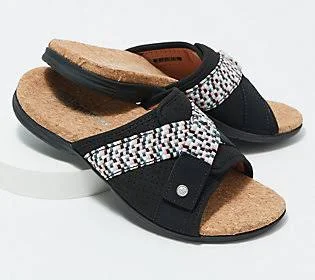 Spenco Orthotic Perforated Slide Sandal- Bonaire - Size 7 Wide, Black