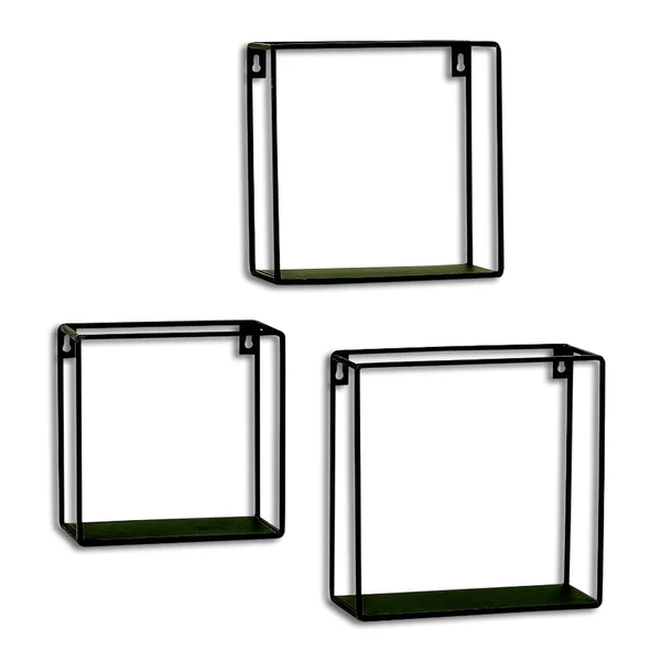 Whole House Worlds Industrial Chic Box Floating Shelves - 3 Wall Mounted Pieces, Black Iron, 7 3/4-6 Inches Square, by WHW
