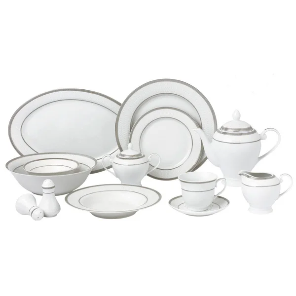 Lorren Home Trends 57 Piece Dinnerware Set - Service for 8, Silver