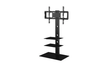 TV Stand for 32-65 TV Mount Screen Adjustable 3-Tier Tempered Glass Shelves in Black