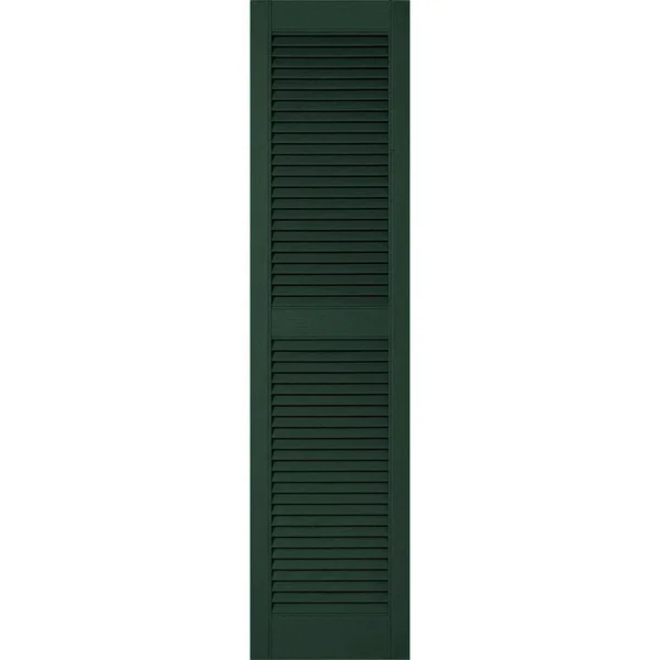 12 inchw x 26 inchh Lifetime Vinyl, Custom Straight Top Center Mullion, Open Louver Shutters, Midnight Green