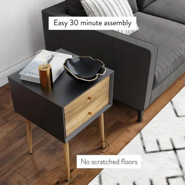 Nathan James Harper 2-Drawer Mid-Century Side Table - Black/Brown
