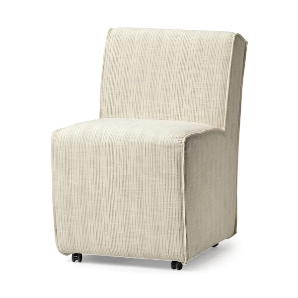 Mercana Damon Cream-Toned Fabric Brown Wooden Base Dining Chair