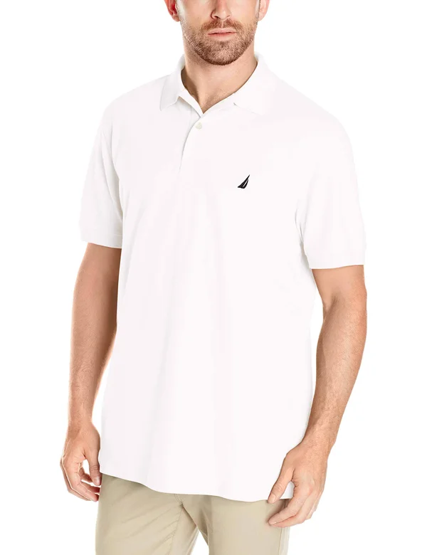 Nautica Men's Standard Short Sleeve Solid Cotton Pique Polo Shirt - White