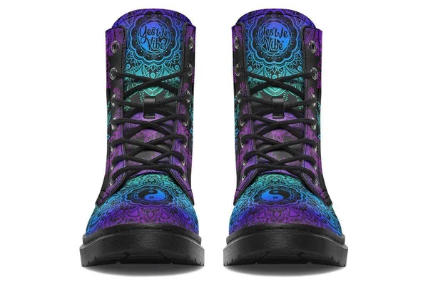 Yin Yang Mandala Boots, Vegan Black Boots, YesWeVibe Women's Boots, Black Sole, US 5, EU35.5