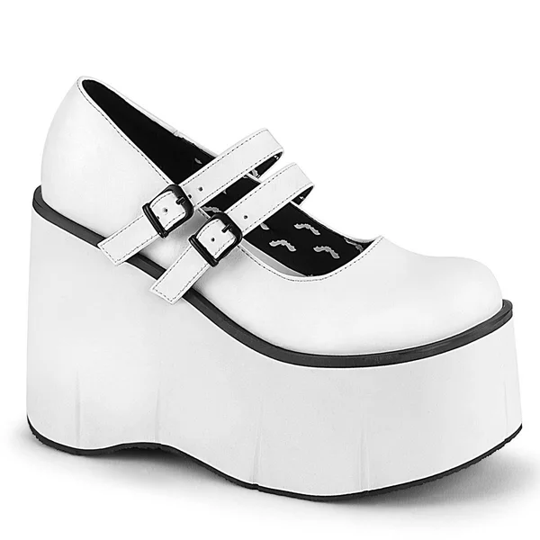 Demonia - Kera-08 Women's Double Strap Goth Platform Shoes White Vegan Leather, 10