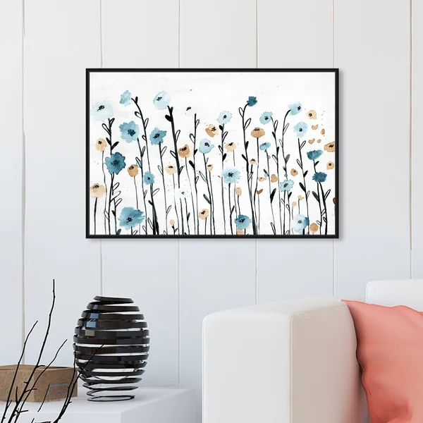 Oliver Gal Floral and Botanical Wall Art Framed Canvas Prints &Beautiful Growth& Florals - Blue, White - 30 x 20 - Black