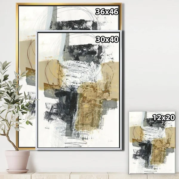 Designart &Glam Cream Dream II& Modern & Contemporary Framed Canvas - Black - 34 in. Wide x 44 in. High - White