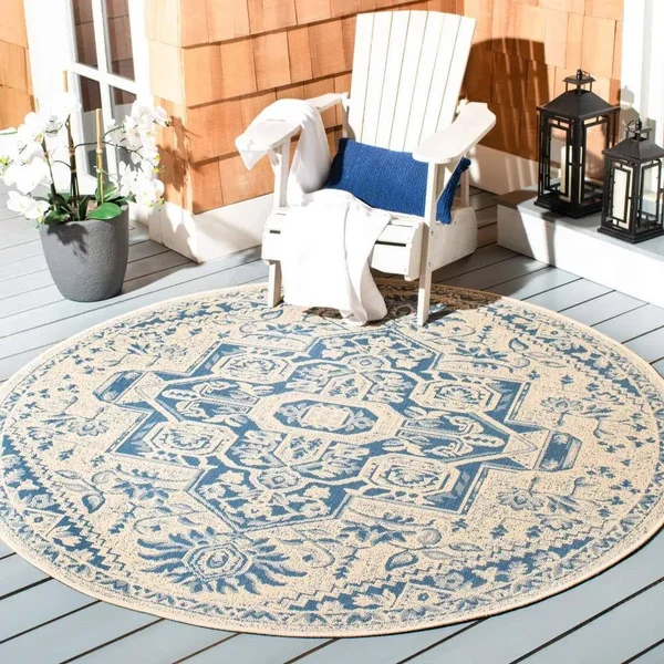 Safavieh Beach House Blue/Cream 9 ft. x 12 ft. Indoor/Outdoor Area Rug
