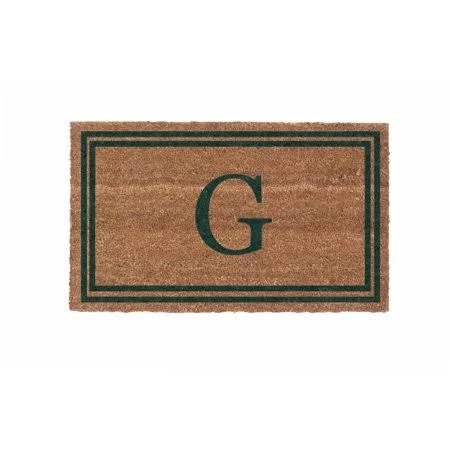 Cocomatsnmore Monogram (B) Vinyl Backed Green Double Border Doormats 38 inch x 60 inch - Beige