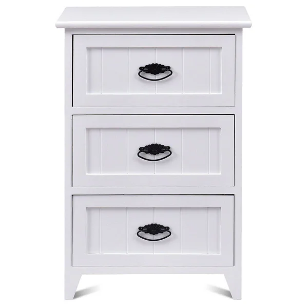 Costway 3 Drawers End Storage Wood Side Nightstand-White