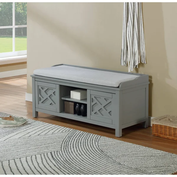 Alaterre Furniture Coventry Gray 45x22W Wood Storage Bench with Cushion