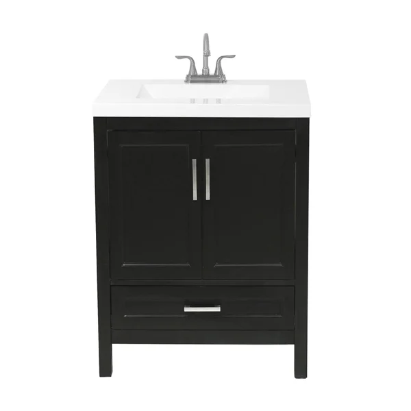 Solerno Bath Vanity with Cultured Marble or Quartz Stone Top (Color: White - Vanity Top: Quartz Galaxy Black, Size: 31x22)