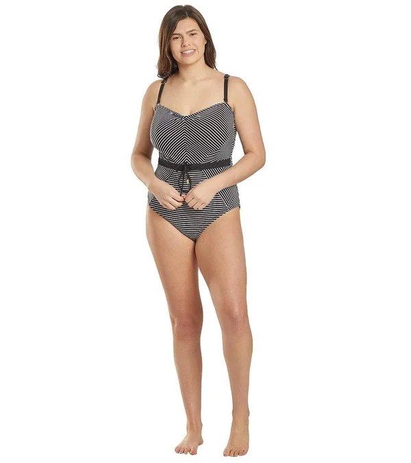 La Blanca Plus Size Pinstripe Bandeau One-Piece Swimsuit - Black/White, Women's, 20W