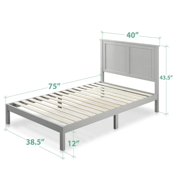 Zinus Wood Country Style Platform Bed with Headboard, No Box Spring Needed, Wood Slat Support, Twin