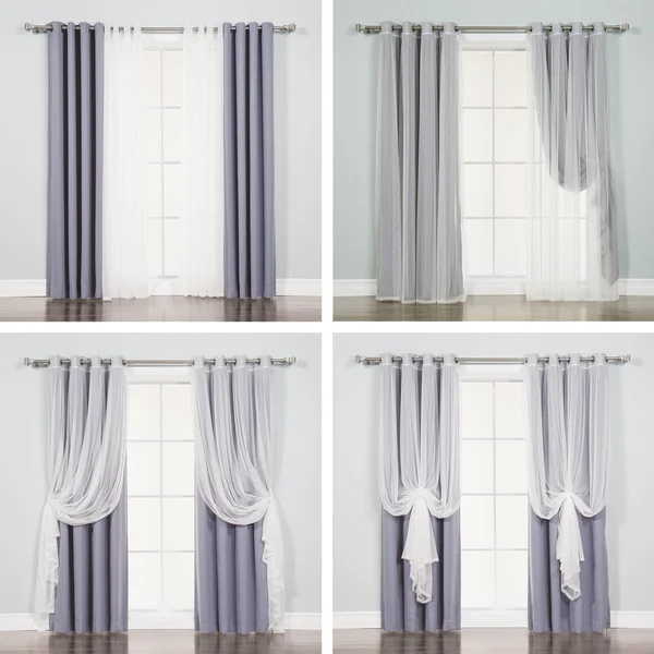 Aurora Home Mix & Match Agatha Sheer and Blackout 4 Piece Curtain Set Dove Grey 84 Inches - Gray