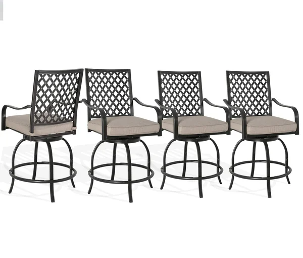 Patio Tree Outdoor Patio Swivel Bar Stools Chairs with Beige Cushions (Set of 4)
