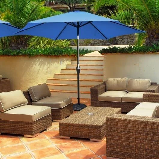 Goplus 9ft Outdoor Market Patio Table Umbrella Push Button Tilt Crank Lift Blue