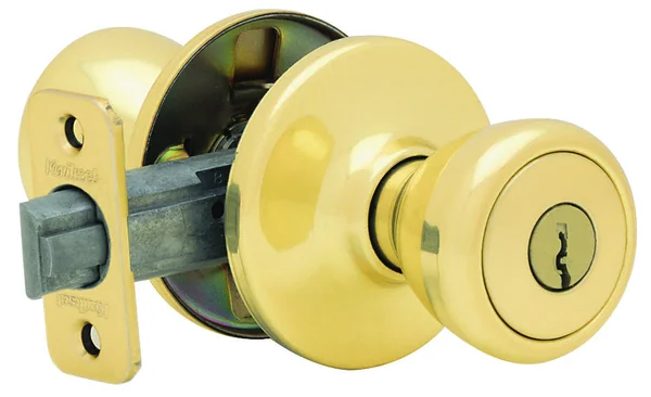 Kwikset 400T3RCLRCSK3BX Keyed Entry Knob, 1-3/8 to 1-3/4 in Thick DOOR, Brass