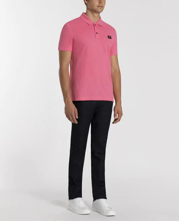 Paul & Shark Organic Cotton Piqué Polo with Iconic Badge - Pink