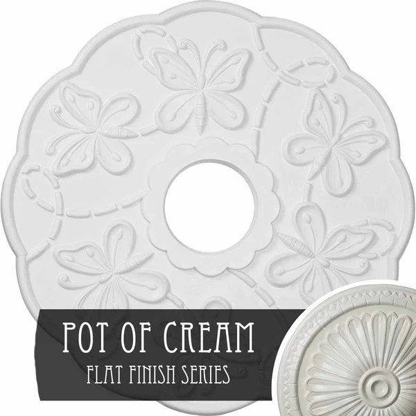 17 7/8x22OD x 3 7/8x22ID x 1x22P Terrones Butterfly Ceiling Medallion (Fits Canopies Up to 3 7/8x22), Hand-Painted Pot of Cream