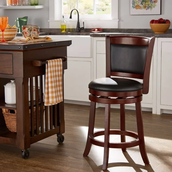 Inspire Q Verona Cherry Swivel 24-Inch High Back Counter Height Stool by Classic, Black Lattice