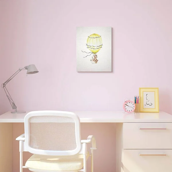 The Kids Room by Stupell 36 in. x 48 in. Cute Cartoon Giraffe in Hot Air Balloon Zoo Painting by Studio Q Canvas Wall Art, Multi