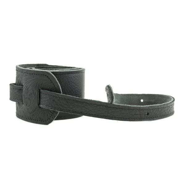 Franklin Strap 3x22 Black Leather Guitar Strap with Tooled Ends