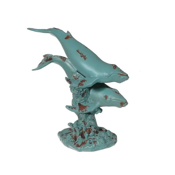 Polyresin Double Turquoise Whale Figurine - Green