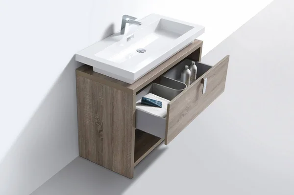 KubeBath - Levi 40x22 Havana Oak Modern Bathroom Vanity w/ Cubby Hole