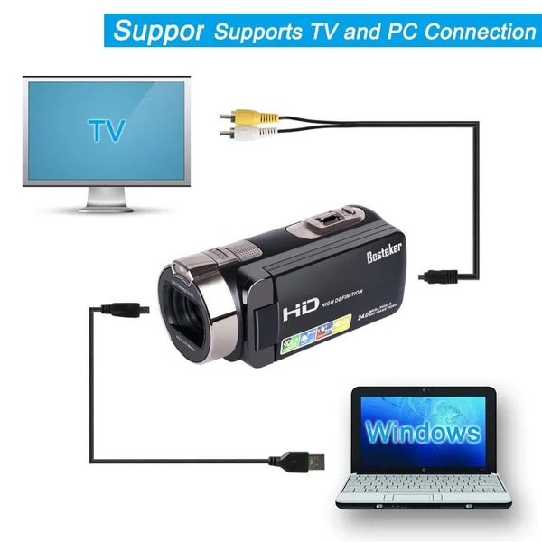 Camera Camcorders - Besteker Portable 1080p 24MP 16x Digital Zoom Video Camcorder with 2.7x22 LCD and 270 Degree Rotation Screen