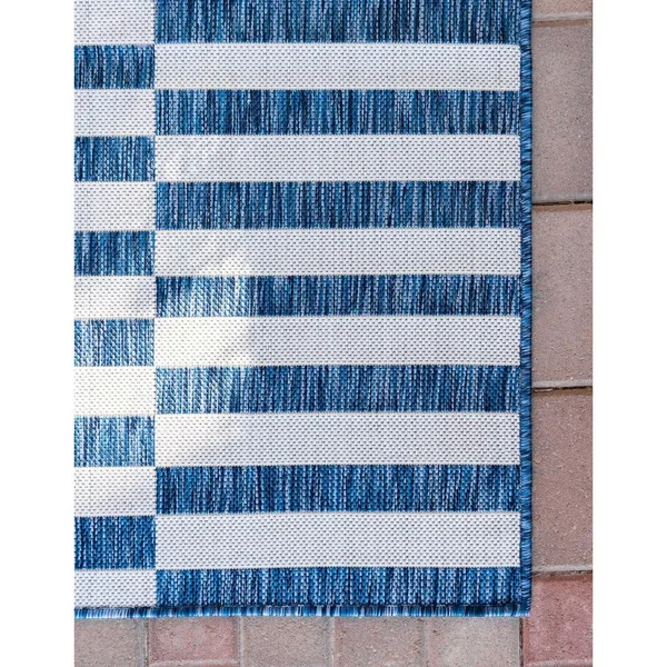 Outdoor Striped Light Aqua 8x11 Area Rug Indoor Outdoor Rug