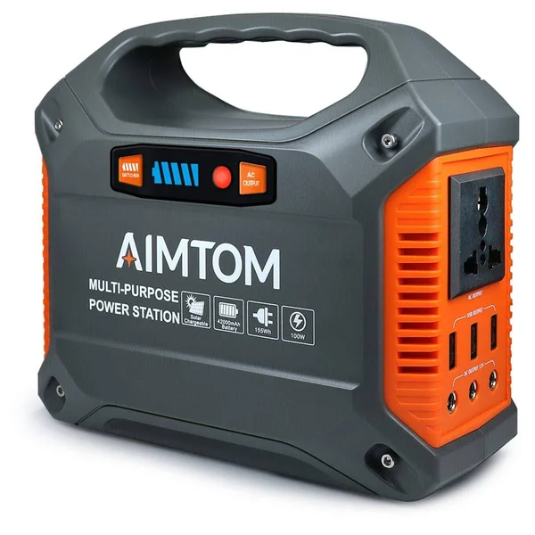 AIMTOM Portable Solar Generator - 42000mAh 155Wh Power Station, Emergency Backup Power Supply with Flashlights, for Camping, Home