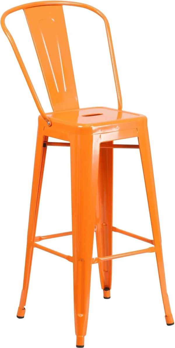 Flash Furniture 30 Inches High Orange Metal Indoor-Outdoor Barstool with Back