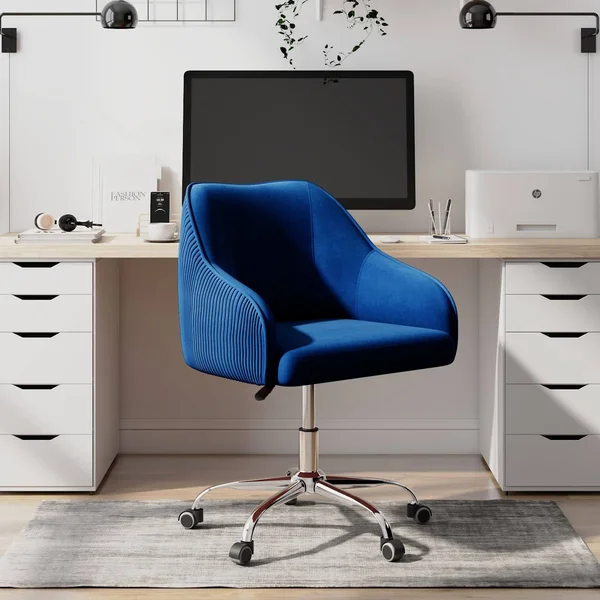 Kinzie Task Chair Gold Flamingo Upholstery Color: Navy Blue